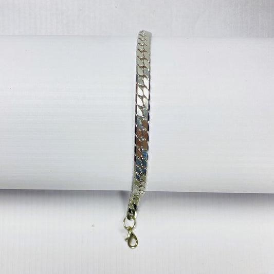 Silver Flat Curb Chain Bracelet