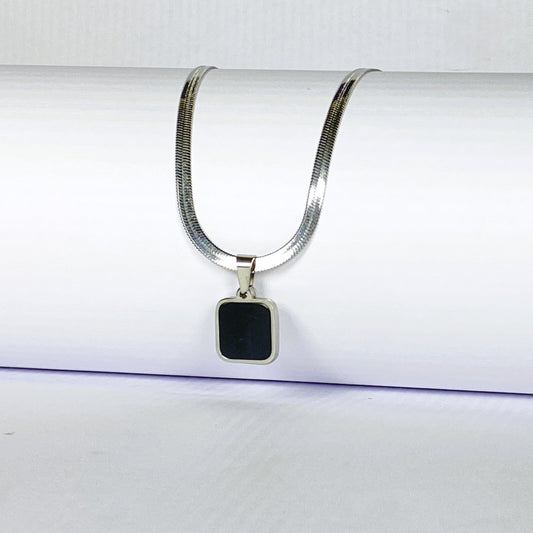 Dual-Sided Square Pendant Necklace with Silver Chain