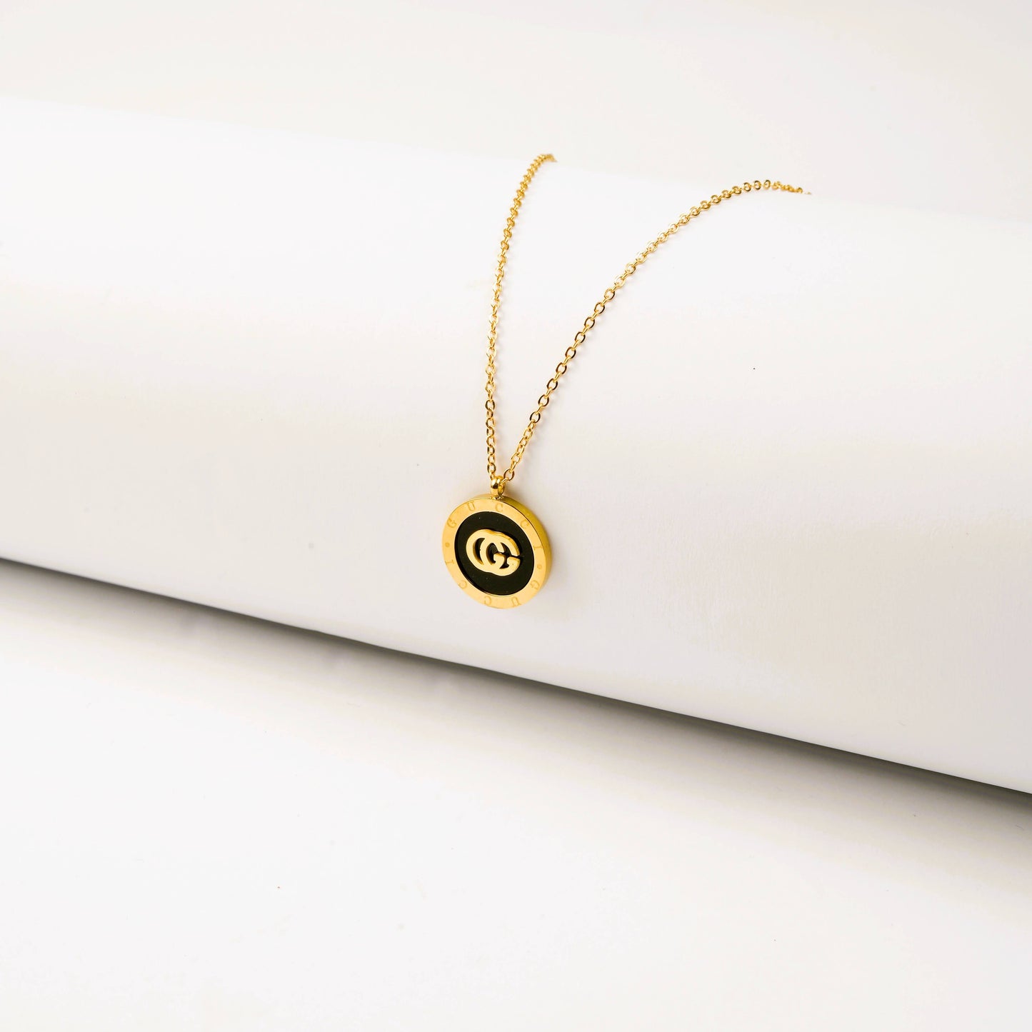 Black Enamel Coin Pendant Necklace