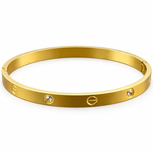 Gold Screw Detail Minimal Bangle Bracelet