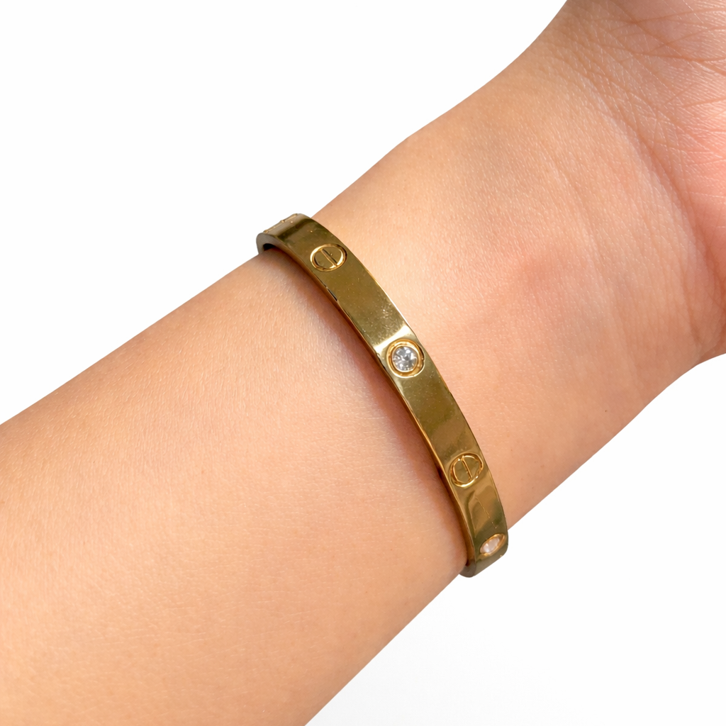 Gold Screw Detail Minimal Bangle Bracelet