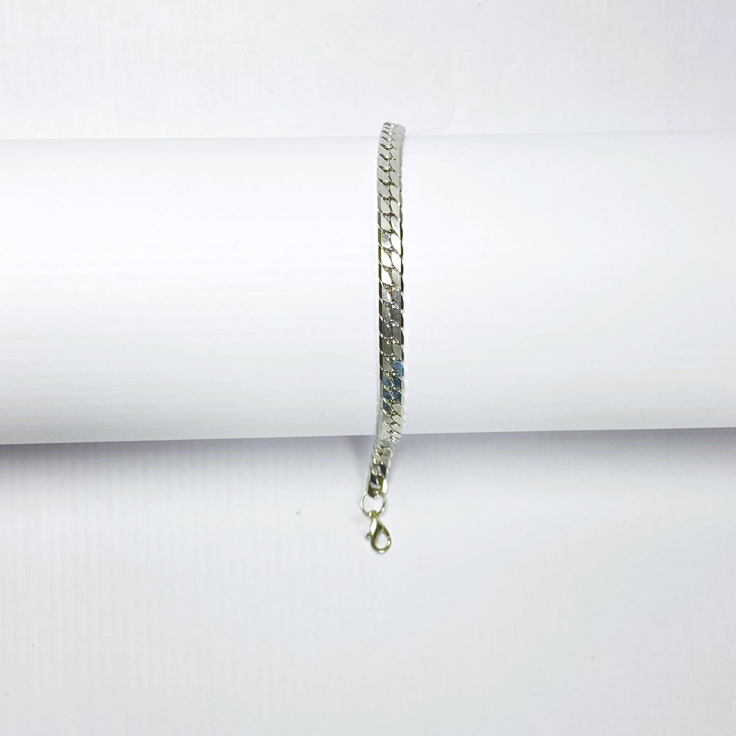 Silver Flat Curb Chain Bracelet