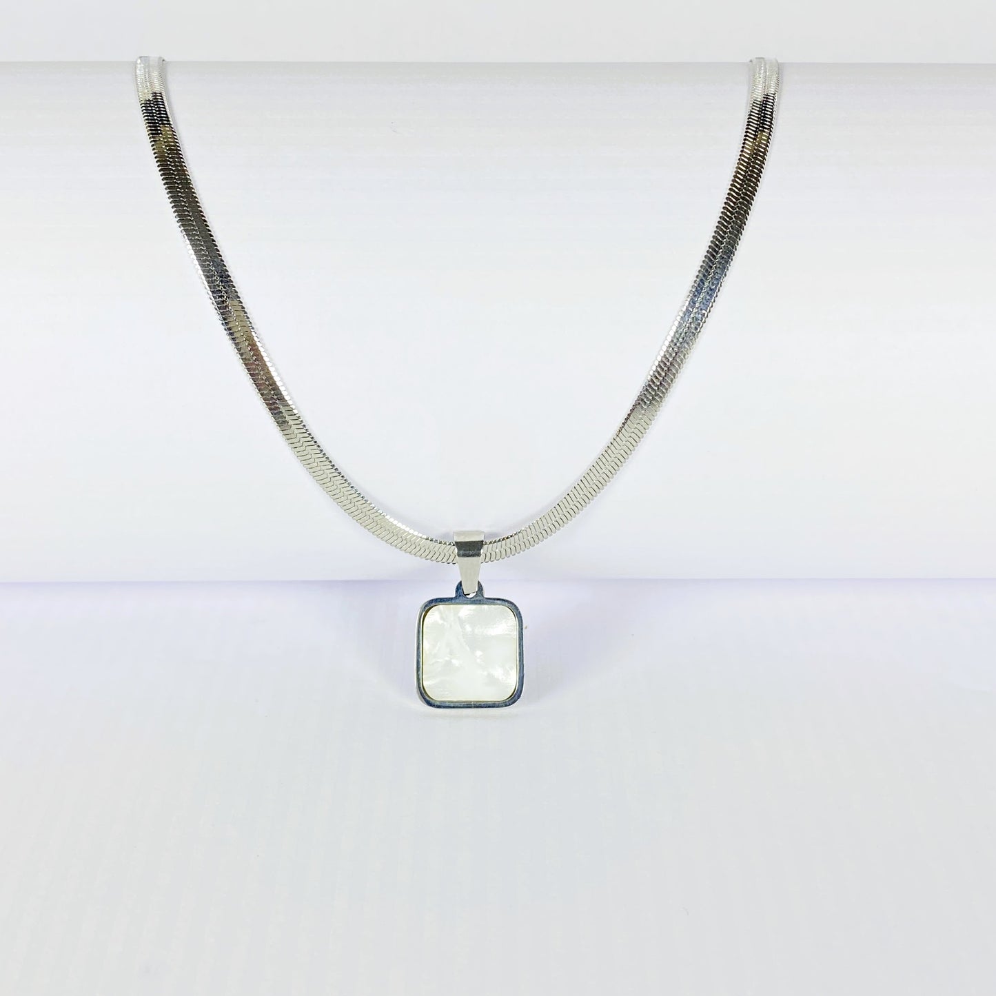 Dual-Sided Square Pendant Necklace with Silver Chain