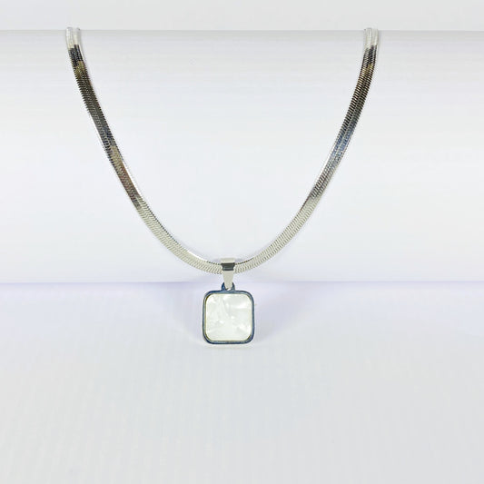 Dual-Sided Square Pendant Necklace with Silver Chain