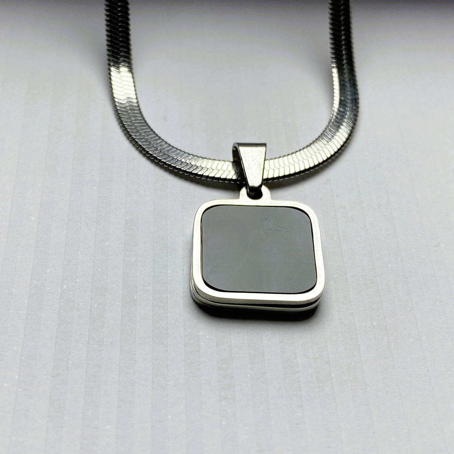 Dual-Sided Square Pendant Necklace with Silver Chain