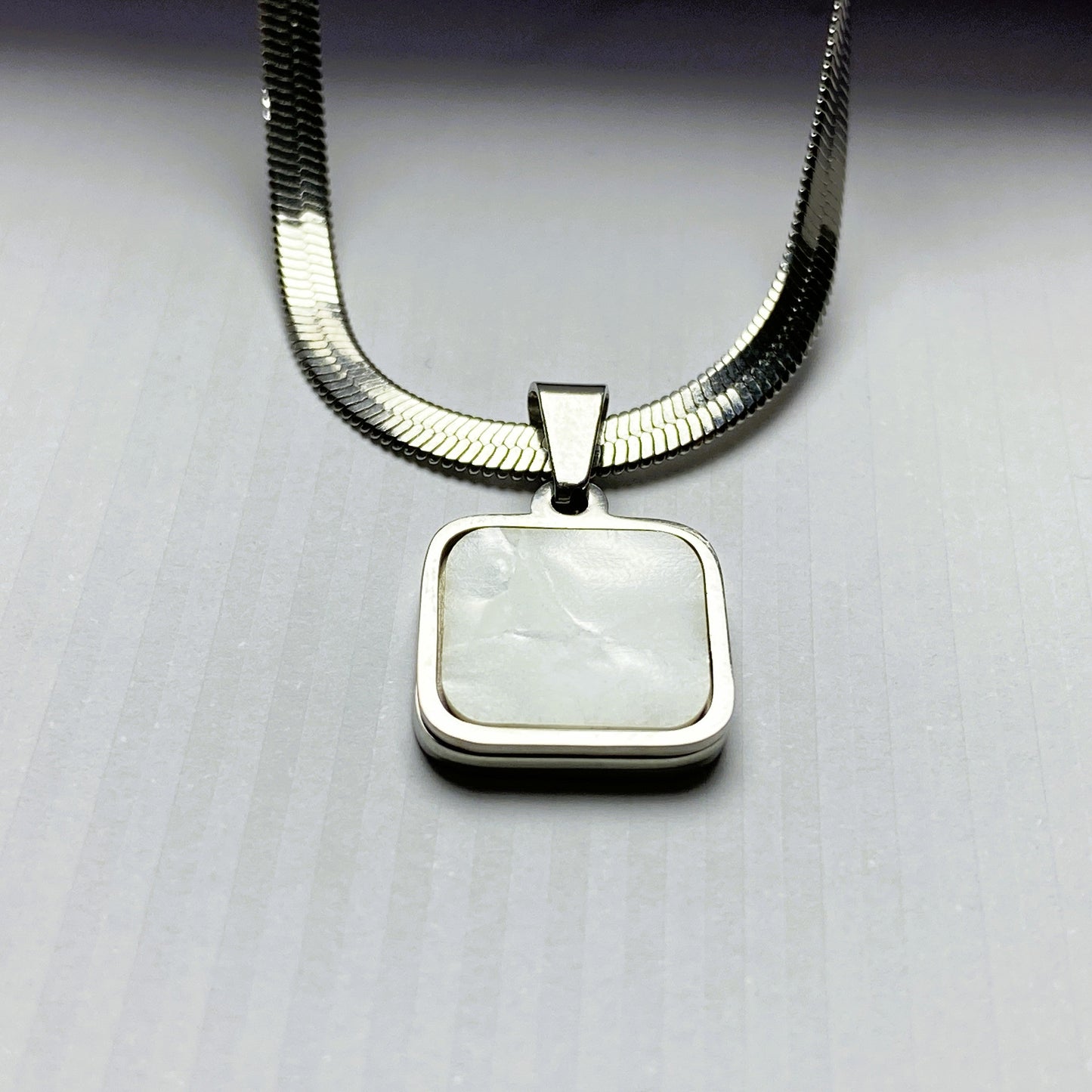 Dual-Sided Square Pendant Necklace with Silver Chain