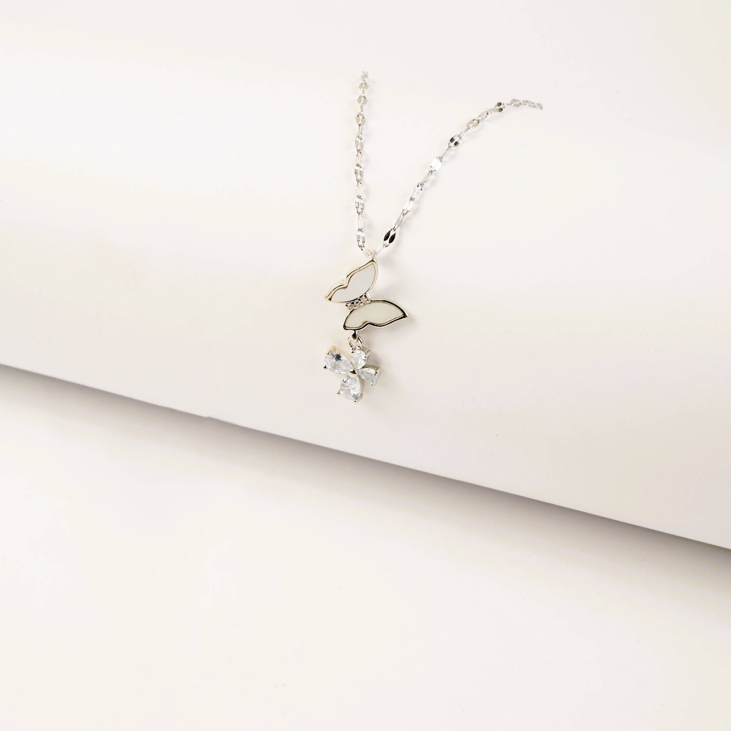 Butterfly and Crystal Pendant Necklace