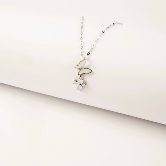 Butterfly and Crystal Pendant Necklace