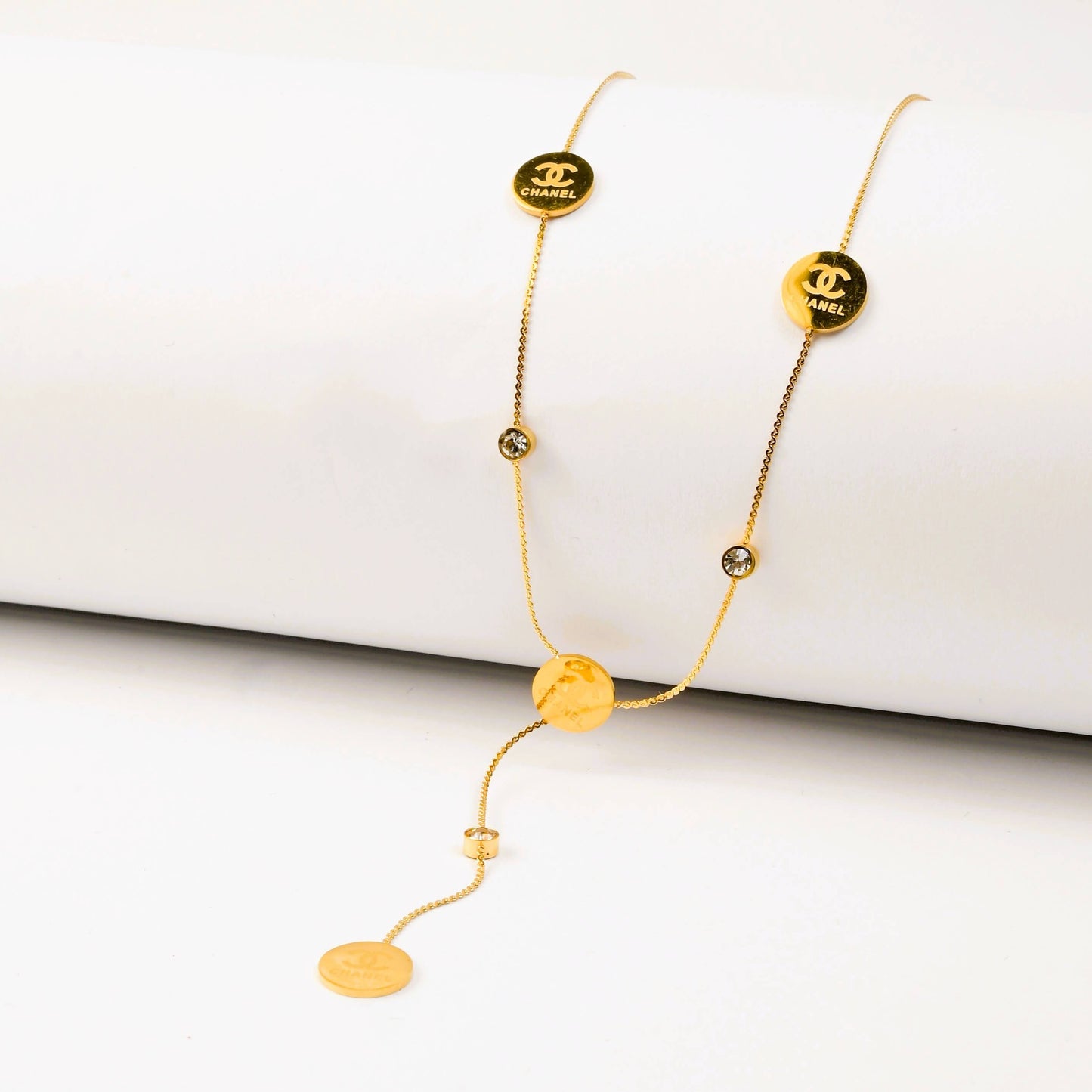 Coin Pendant Necklace with Crystal Accents