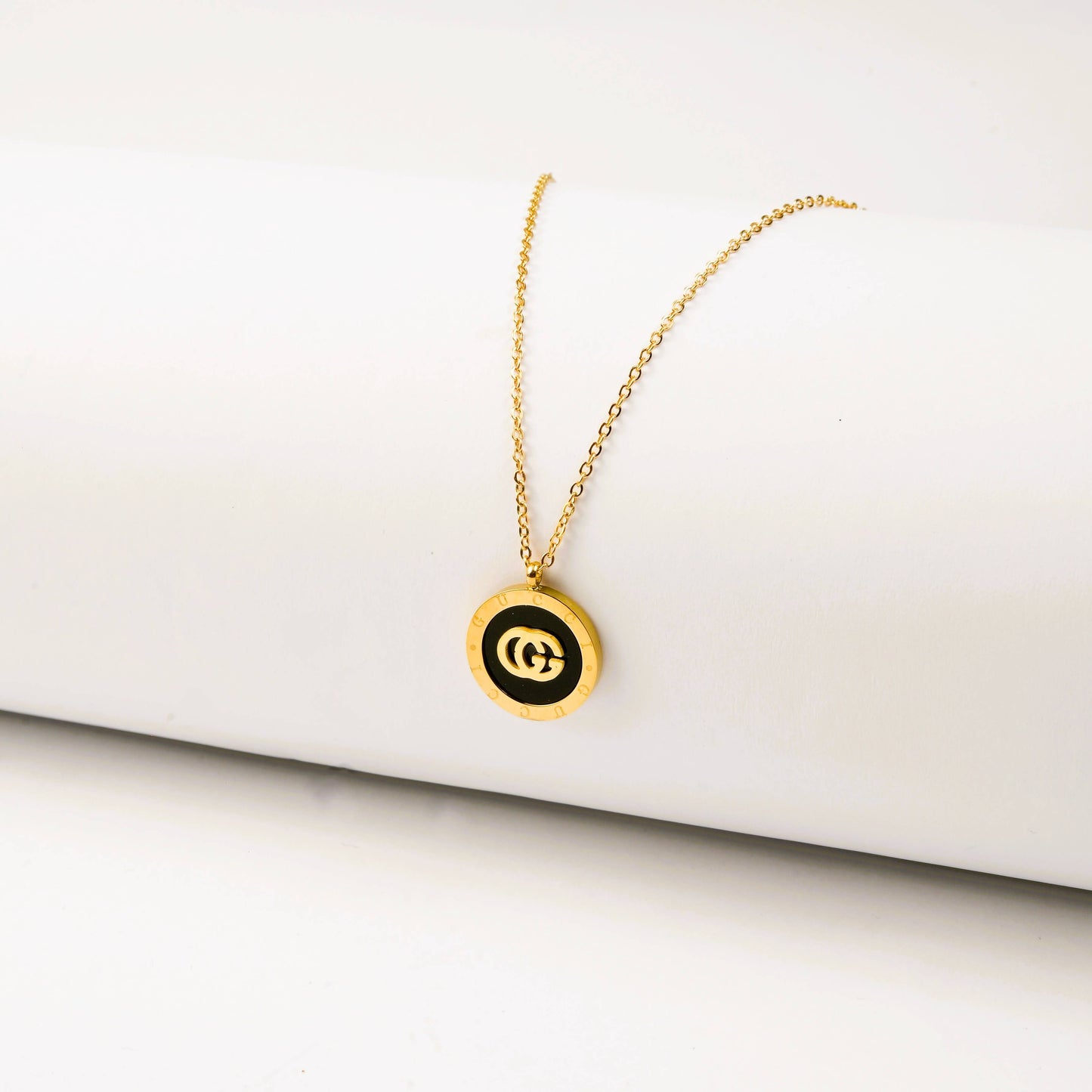 Black Enamel Coin Pendant Necklace