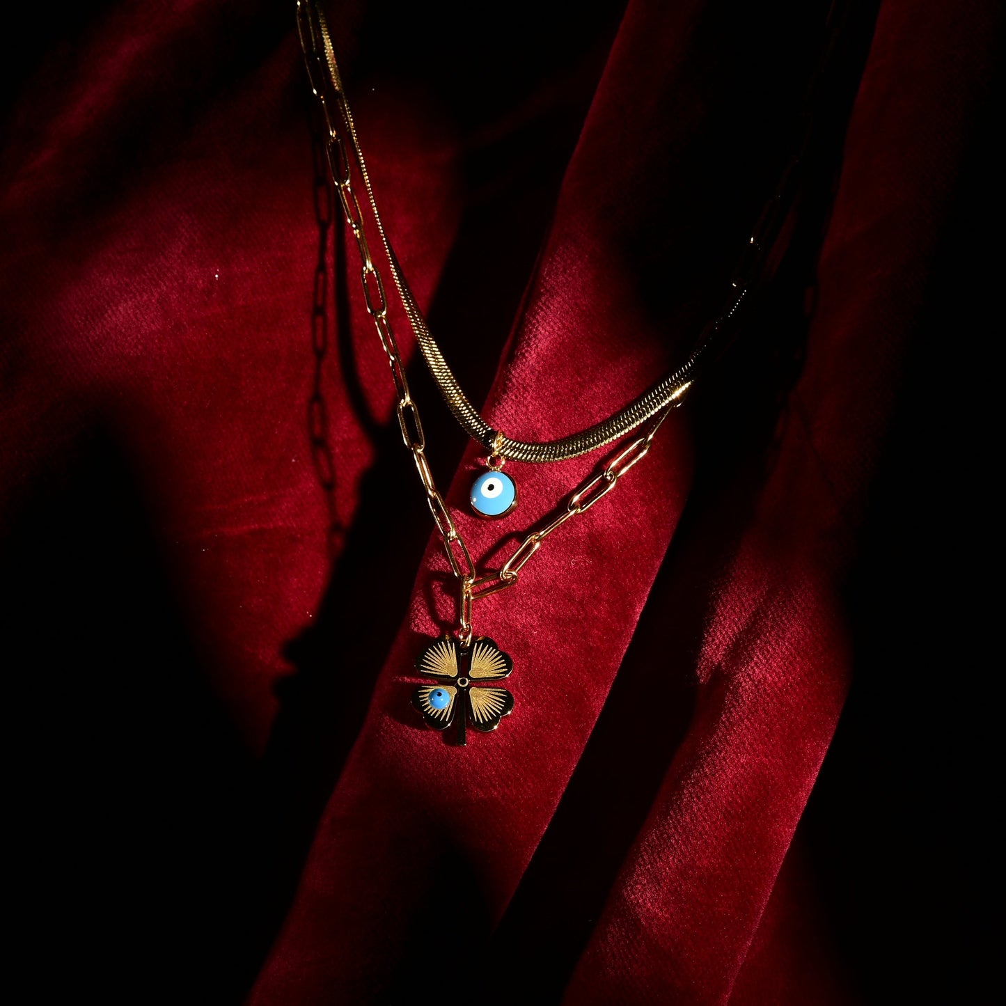 Evil Eye and Clover Layered Necklace
